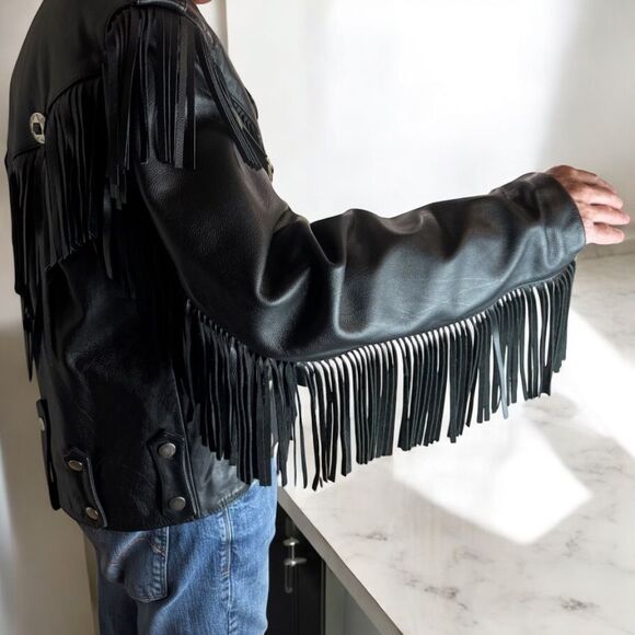 Vintage Open Road Fringed Leather Motorcycle Jacket Mens 42 - Picture 6 of 10